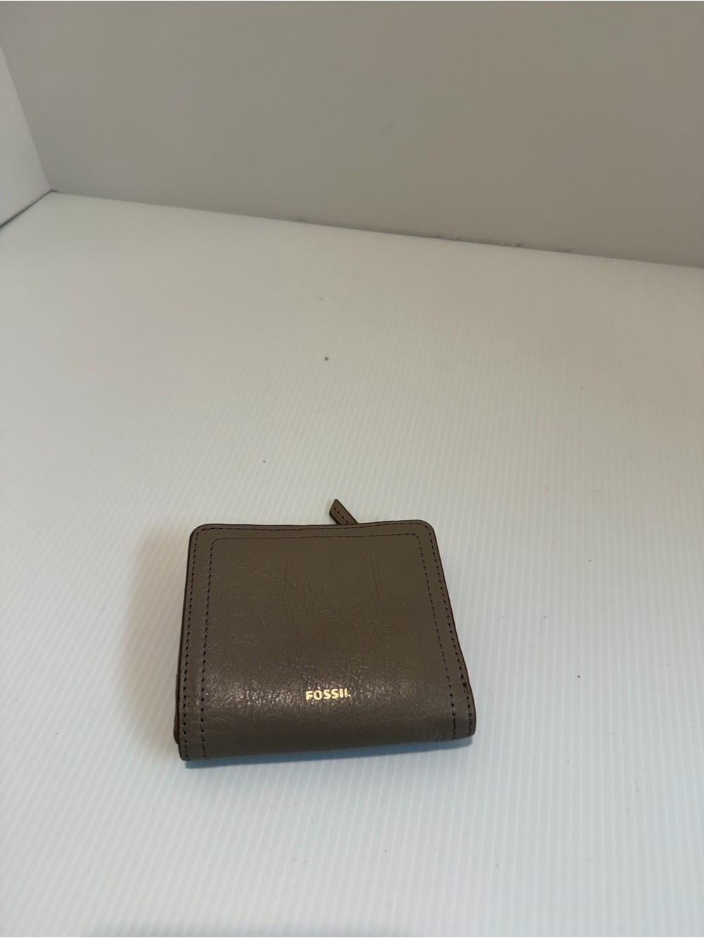 Fossil Taupe Leather Compact Zip Wallet
